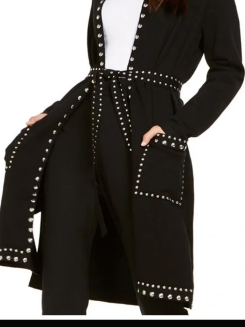 Black Studded Tie-Waist Cardigan